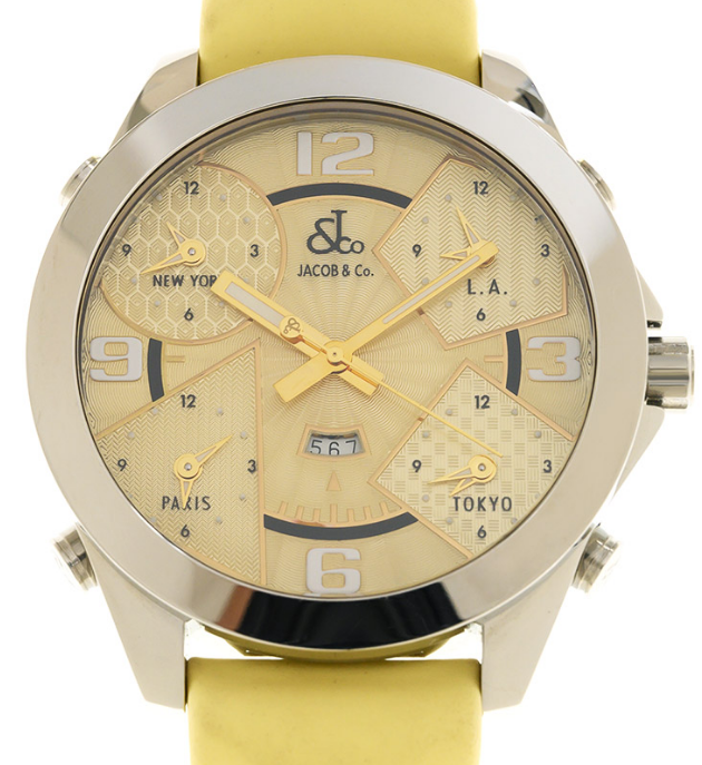 Review JACOB & CO Replica Five Time Zone JC-10 Yellow watch - Click Image to Close